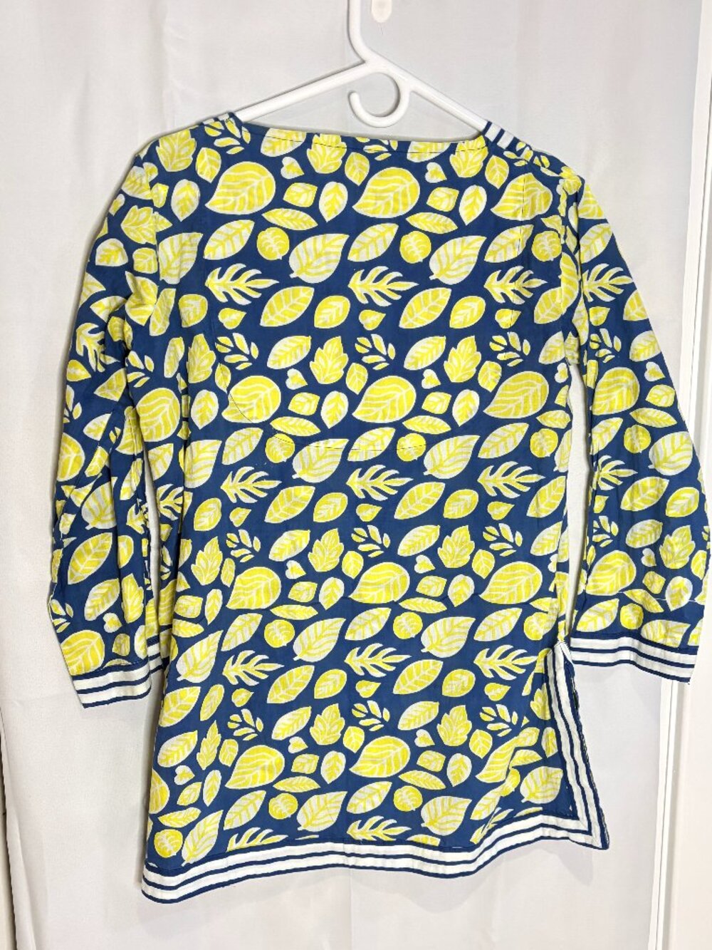 Gretchen Scott Designs Blue&Yellow Leaf Print Swim Cover Up/Tunic Top | Size M - Picture 3 of 5